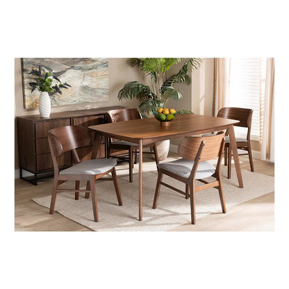 Grey Fabric Upholstered and Walnut Brown Finished Wood 5-Piece Dining Set