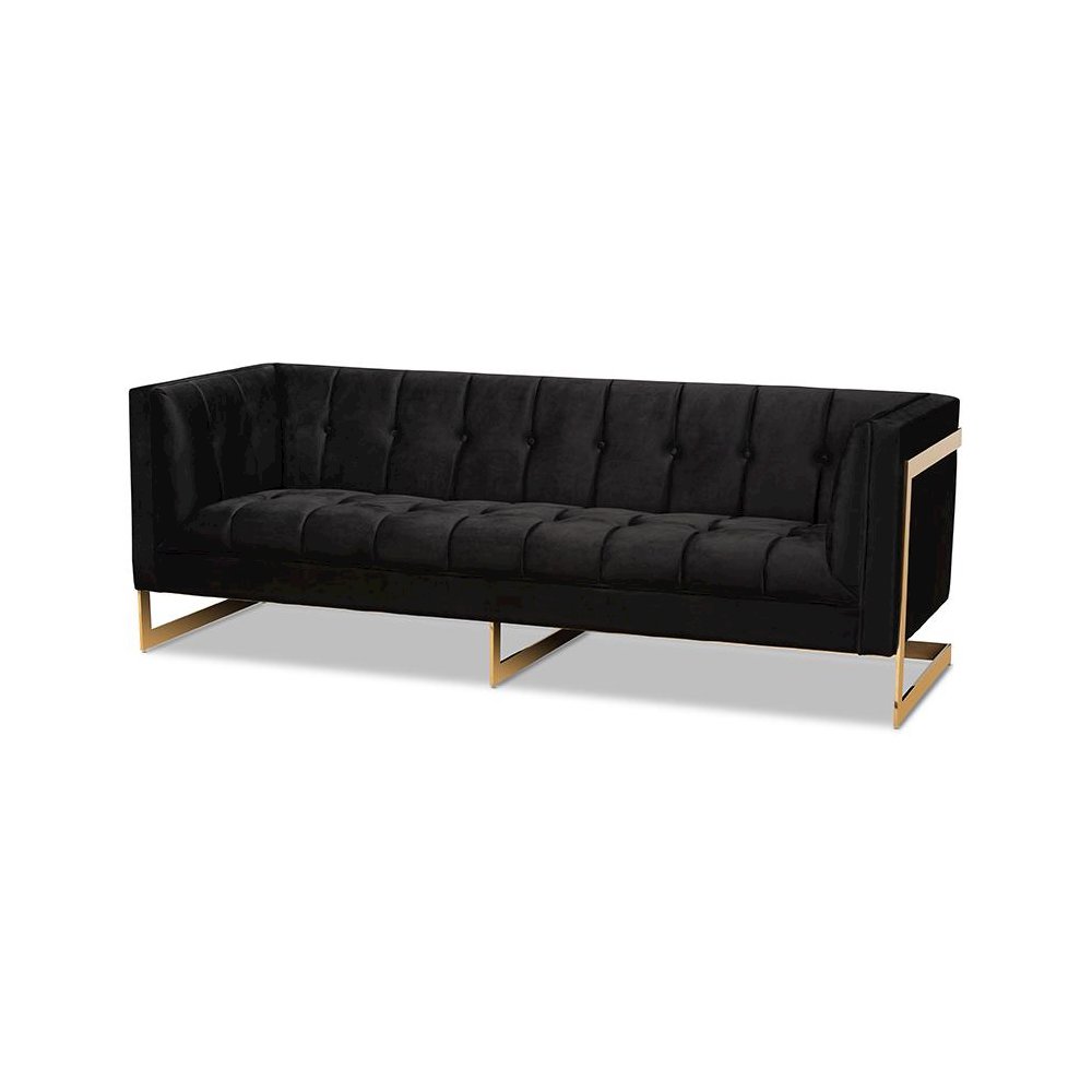 Button Tufted Sofa with Gold-Tone Frame