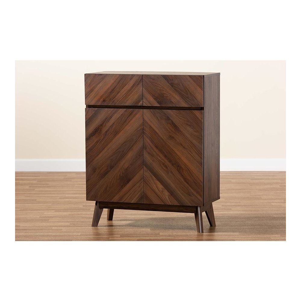 Baxton Studio Hartman Mid-Century Modern Walnut Brown Finished Wood Shoe Cabinet