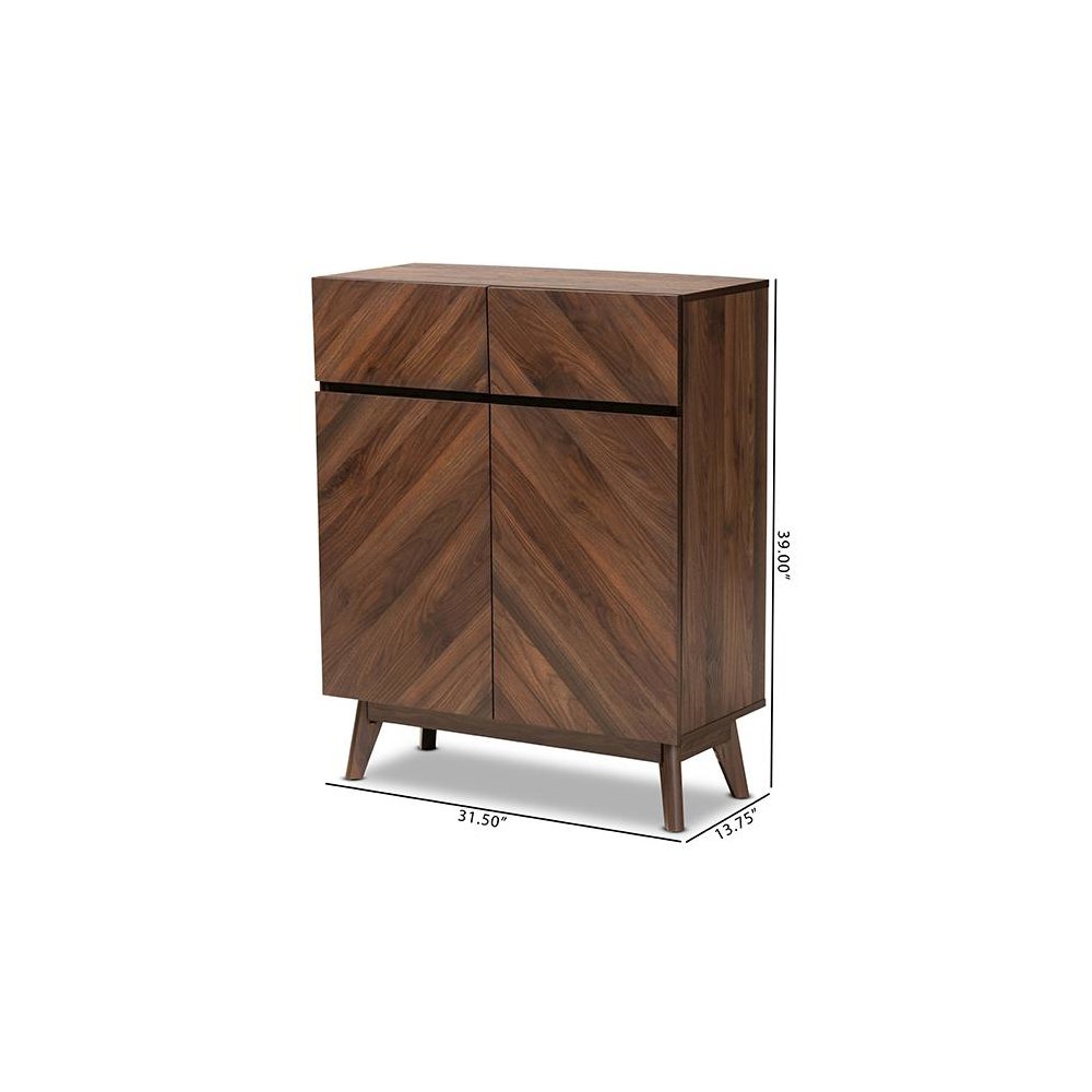 Baxton Studio Hartman Mid-Century Modern Walnut Brown Finished Wood Shoe Cabinet
