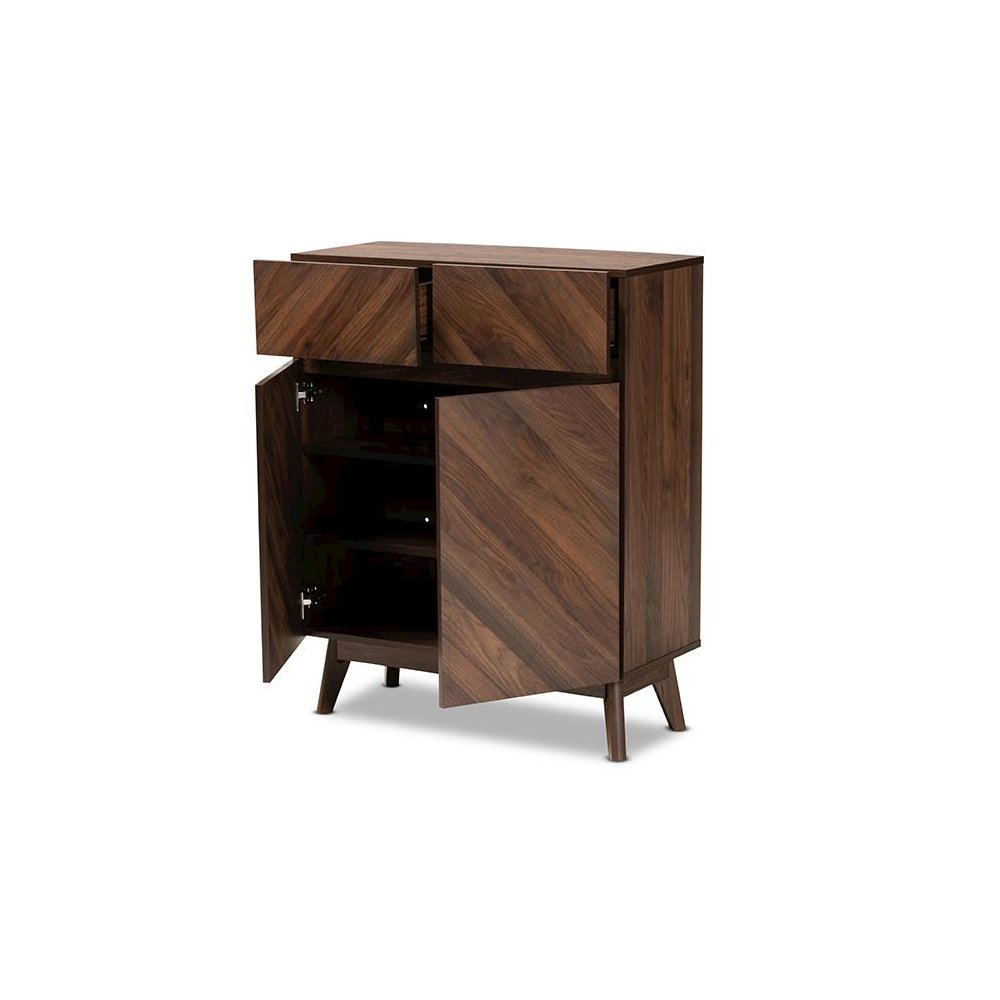 Baxton Studio Hartman Mid-Century Modern Walnut Brown Finished Wood Shoe Cabinet