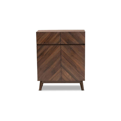 Baxton Studio Hartman Mid-Century Modern Walnut Brown Finished Wood Shoe Cabinet