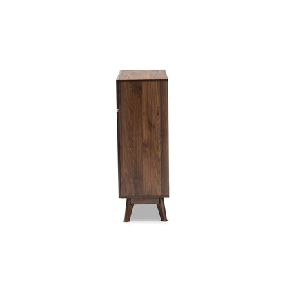 Baxton Studio Hartman Mid-Century Modern Walnut Brown Finished Wood Shoe Cabinet