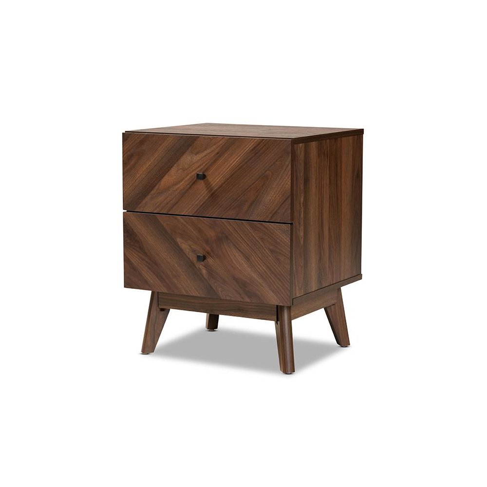 Hartman Mid-Century Modern Walnut Brown Finished Wood 2-Drawer Nightstand