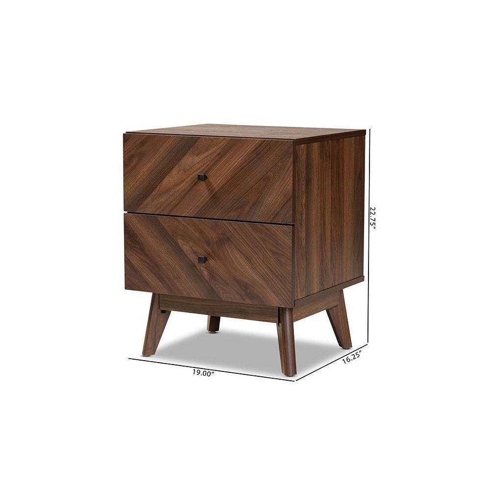 Hartman Mid-Century Modern Walnut Brown Finished Wood 2-Drawer Nightstand