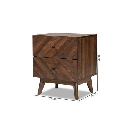 Hartman Mid-Century Modern Walnut Brown Finished Wood 2-Drawer Nightstand
