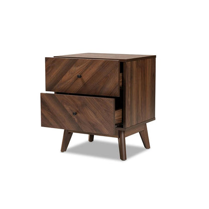 Hartman Mid-Century Modern Walnut Brown Finished Wood 2-Drawer Nightstand