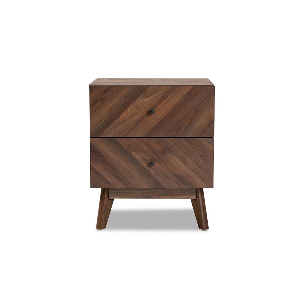 Hartman Mid-Century Modern Walnut Brown Finished Wood 2-Drawer Nightstand