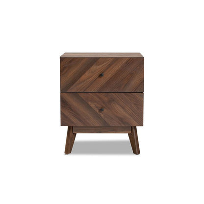 Hartman Mid-Century Modern Walnut Brown Finished Wood 2-Drawer Nightstand