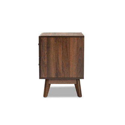 Hartman Mid-Century Modern Walnut Brown Finished Wood 2-Drawer Nightstand