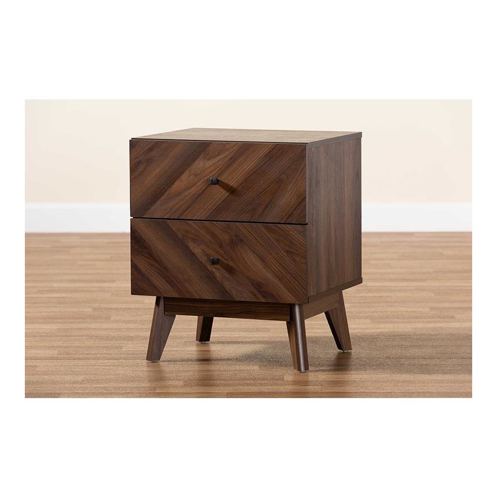 Hartman Mid-Century Modern Walnut Brown Finished Wood 2-Drawer Nightstand