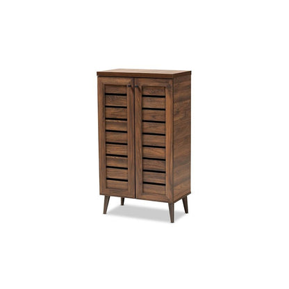 Walnut Brown Finished Wood 2-Door Shoe Storage Cabinet