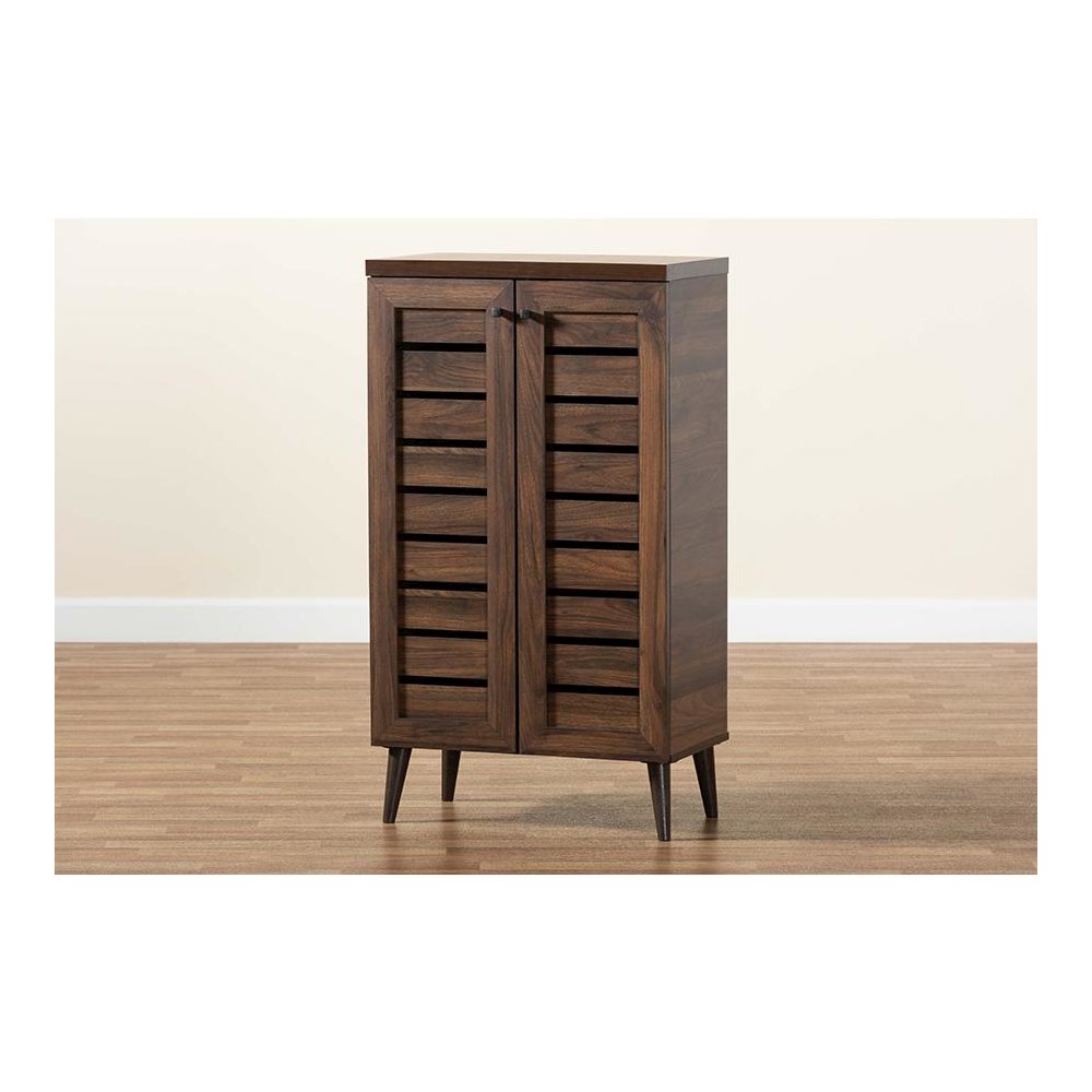Walnut Brown Finished Wood 2-Door Shoe Storage Cabinet