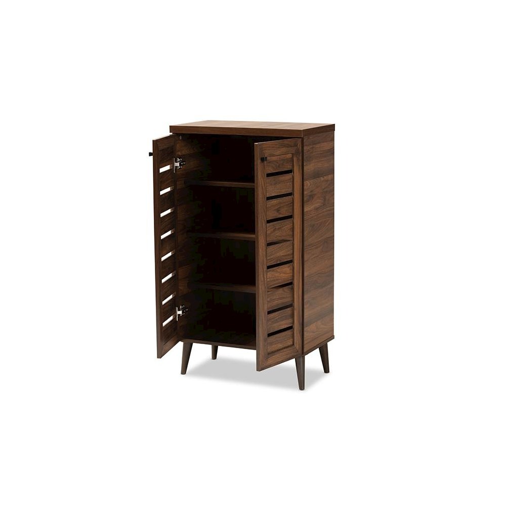 Walnut Brown Finished Wood 2-Door Shoe Storage Cabinet
