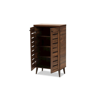 Walnut Brown Finished Wood 2-Door Shoe Storage Cabinet