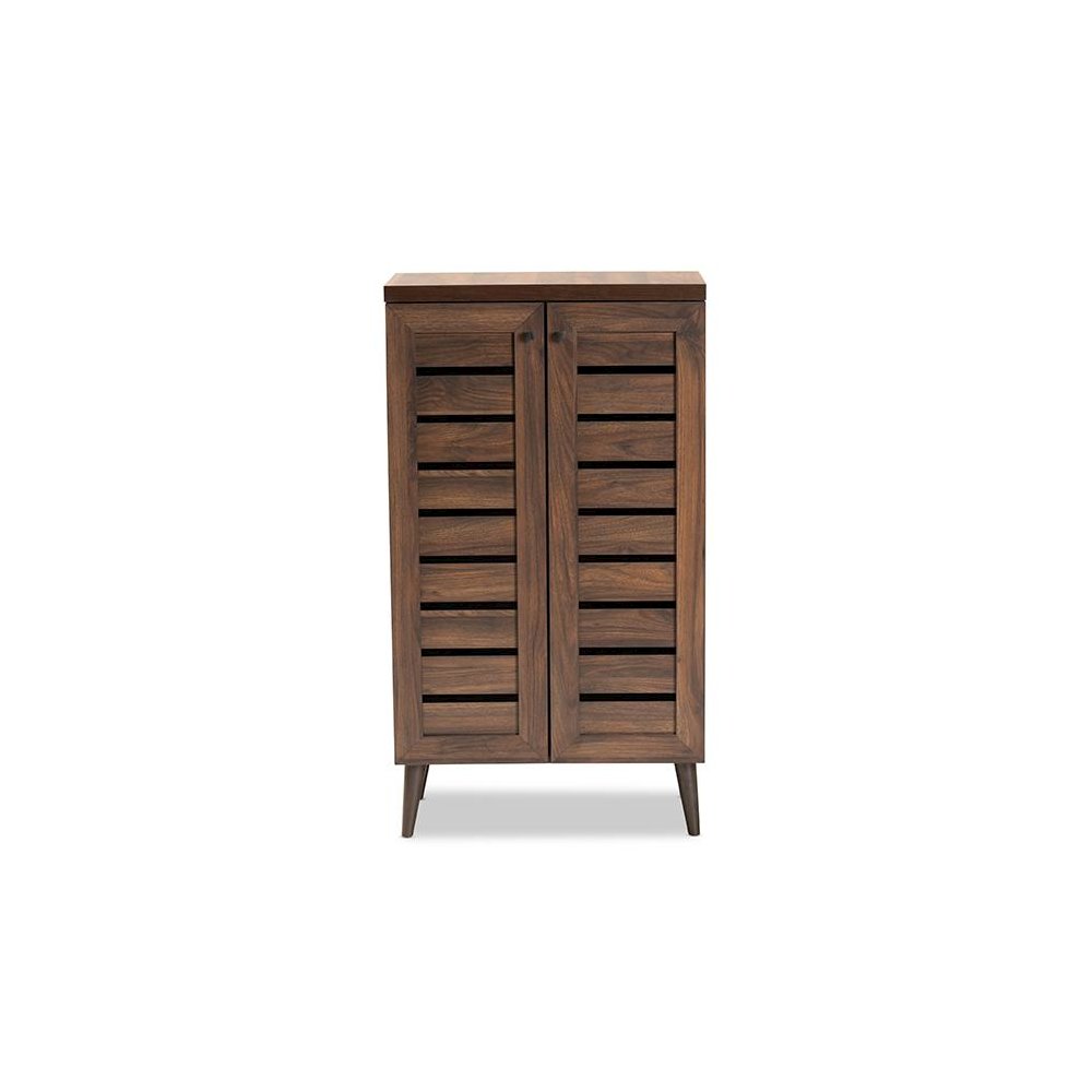 Walnut Brown Finished Wood 2-Door Shoe Storage Cabinet