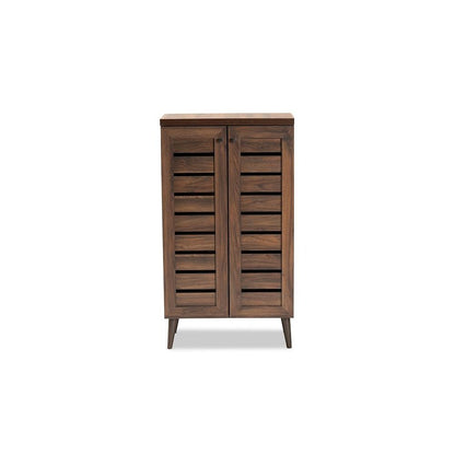 Walnut Brown Finished Wood 2-Door Shoe Storage Cabinet
