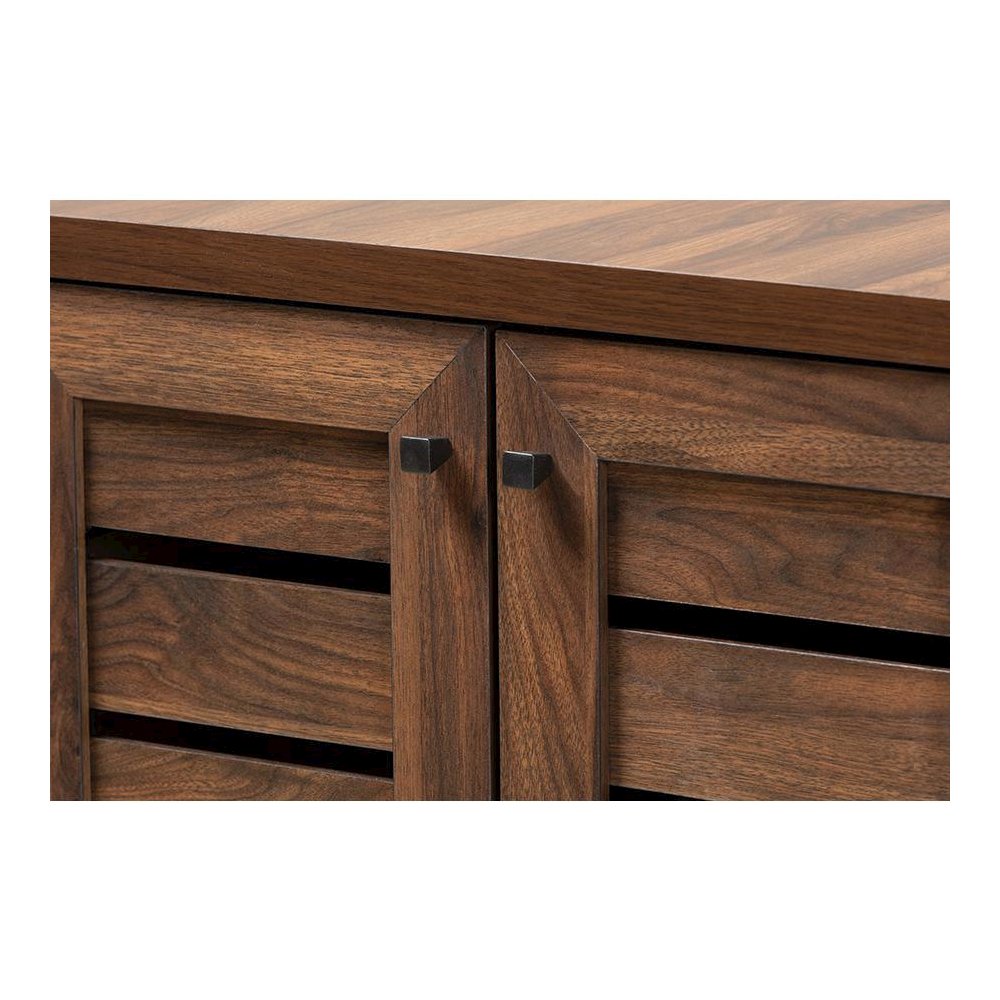 Walnut Brown Finished Wood 2-Door Shoe Storage Cabinet