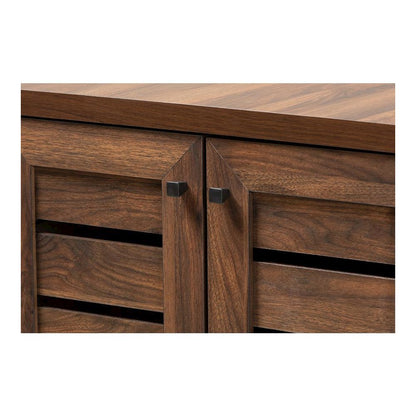 Walnut Brown Finished Wood 2-Door Shoe Storage Cabinet