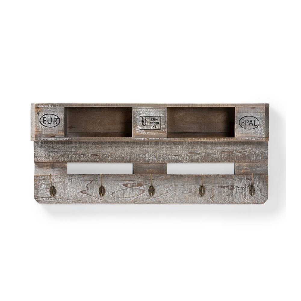 Rustic Whitewashed Grey Oak Finished Wood Wall Mounted Coat Rack with Shelves