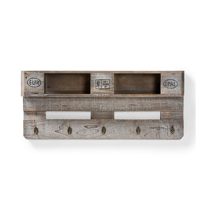 Rustic Whitewashed Grey Oak Finished Wood Wall Mounted Coat Rack with Shelves