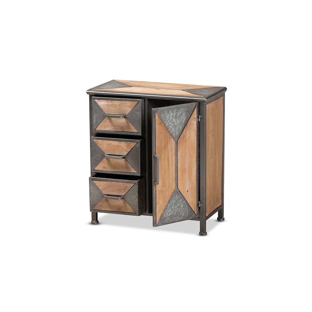 Whitewashed Oak Brown Finished Wood 3-Drawer Accent Storage Cabinet