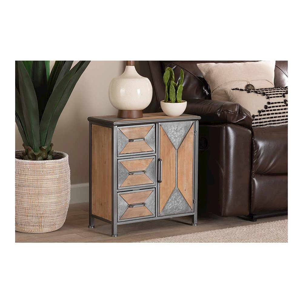 Whitewashed Oak Brown Finished Wood 3-Drawer Accent Storage Cabinet