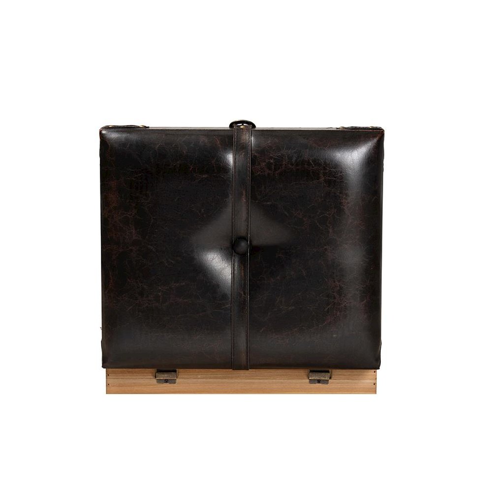 Dark Brown PU Leather Upholstered and Oak Finished Wood Small Storage Ottoman