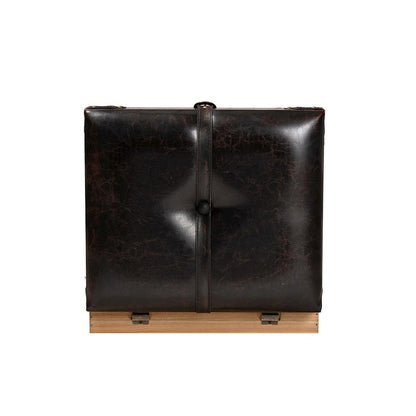 Dark Brown PU Leather Upholstered and Oak Finished Wood Small Storage Ottoman
