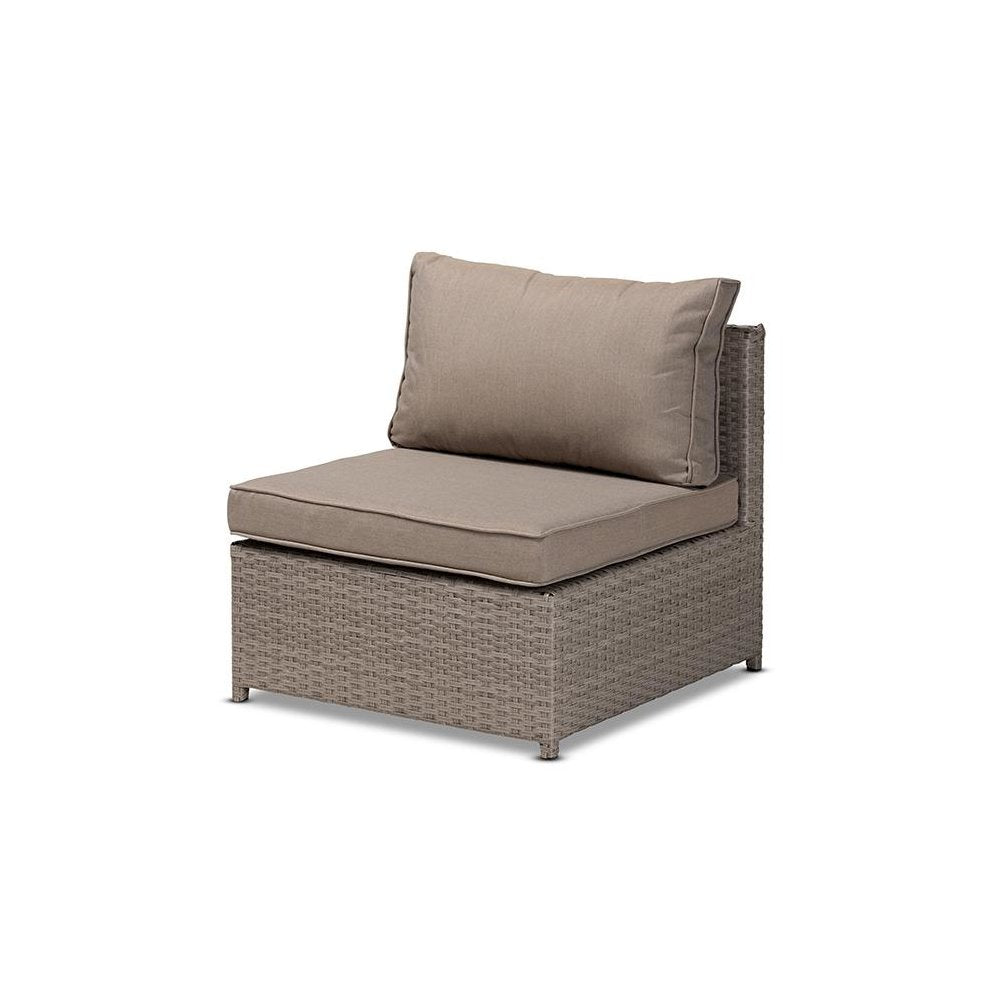 Grey Fabric Upholstered and Grey Finished Synthetic Rattan 6-Piece Patio Set