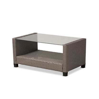 Grey Fabric Upholstered and Grey Synthetic Rattan 4-Piece Patio Set