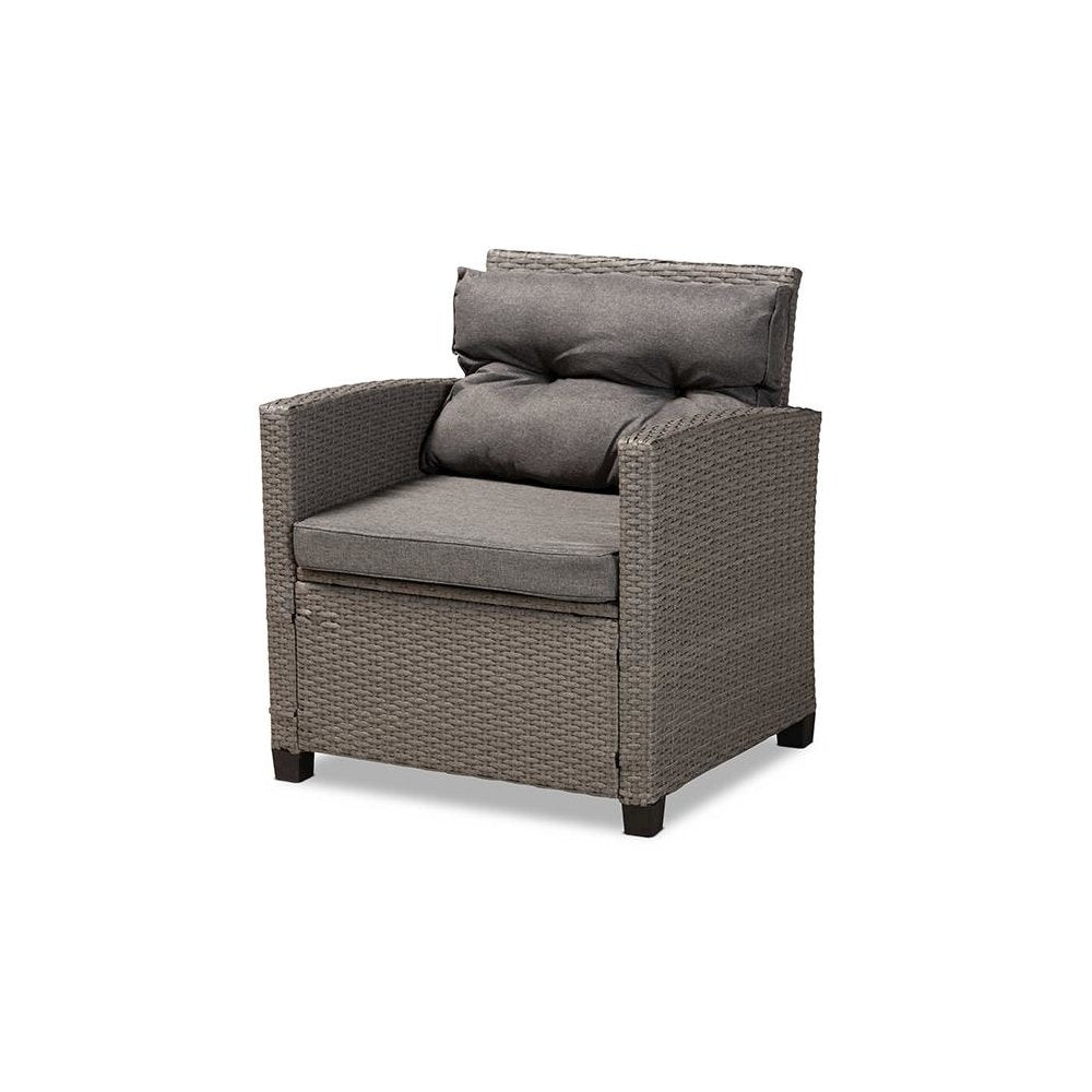 Grey Fabric Upholstered and Grey Synthetic Rattan 4-Piece Patio Set