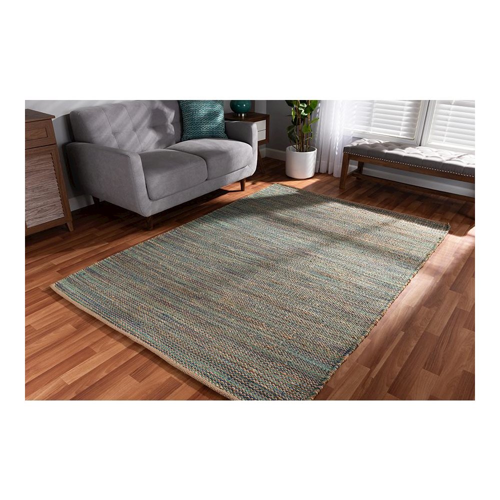 Michigan Modern and Contemporary Blue Handwoven Hemp Blend Area Rug