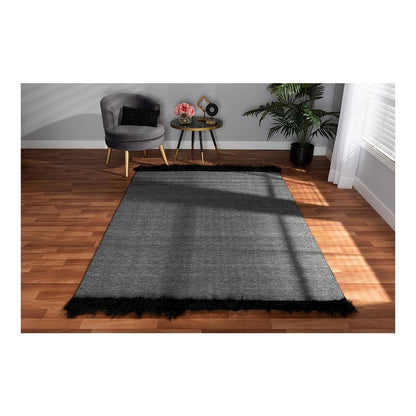 Dark Grey and Black Handwoven Wool Blend Area Rug