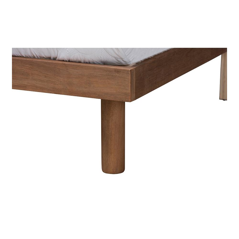 Walnut Brown Finished Wood Full Size Platform Bed with Charging Station