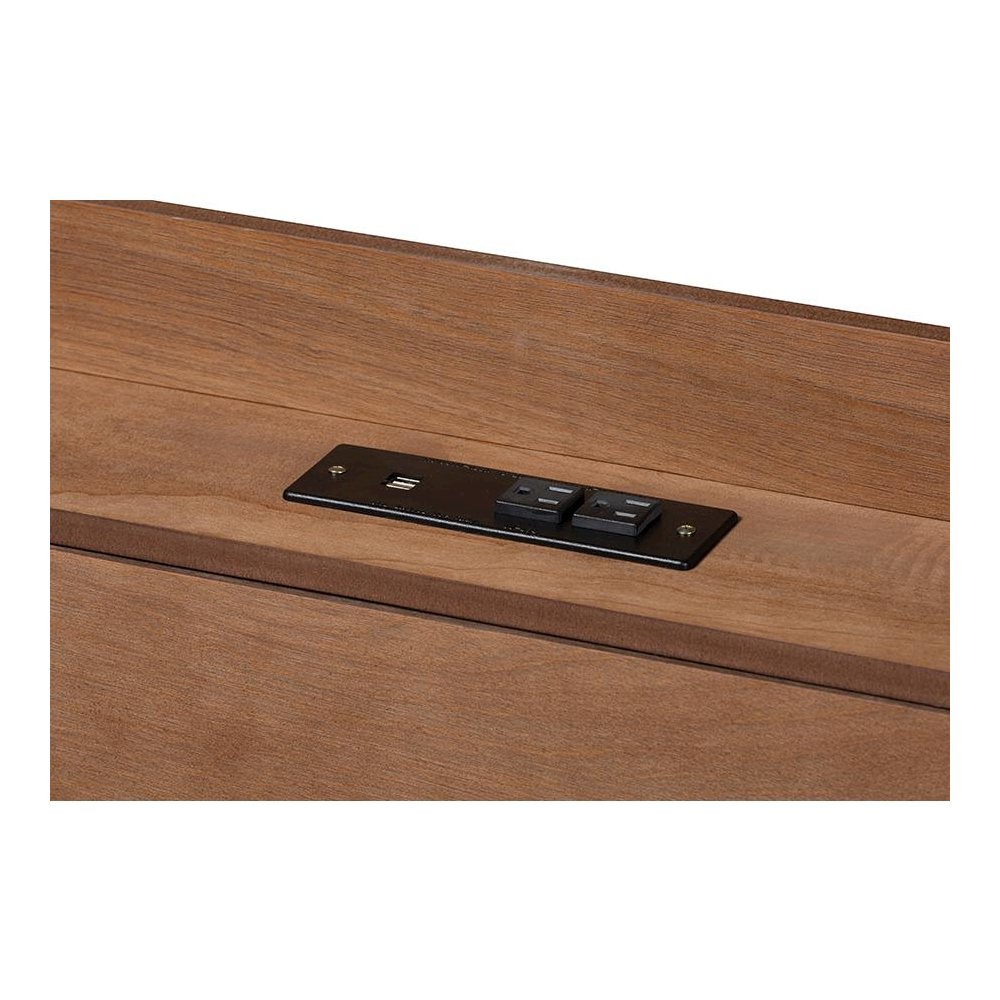 Walnut Brown Finished Wood Full Size Platform Bed with Charging Station