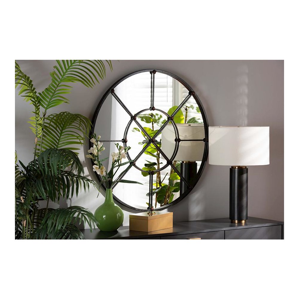 Ohara Modern and Contemporary Black Finished Metal Accent Wall Mirror