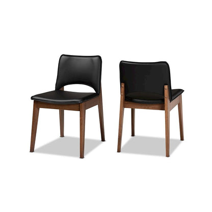 Leather Upholstered and Walnut Brown Finished Wood 2-Piece Dining Chair Set