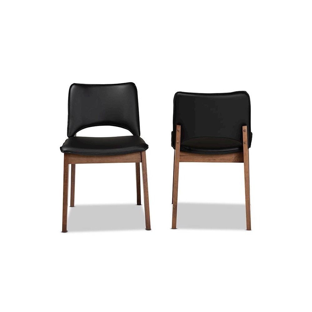 Leather Upholstered and Walnut Brown Finished Wood 2-Piece Dining Chair Set