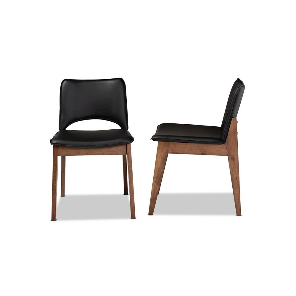 Leather Upholstered and Walnut Brown Finished Wood 2-Piece Dining Chair Set