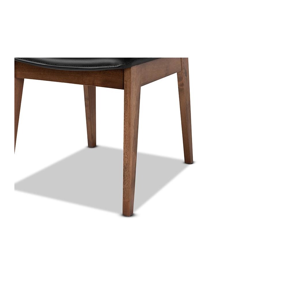 Leather Upholstered and Walnut Brown Finished Wood 2-Piece Dining Chair Set