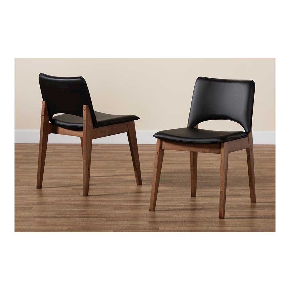 Leather Upholstered and Walnut Brown Finished Wood 2-Piece Dining Chair Set
