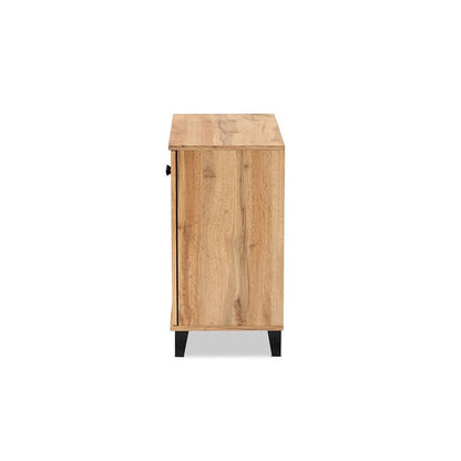Oak Brown Finished Wood 2-Door Shoe Storage Cabinet