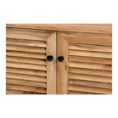 Oak Brown Finished Wood 2-Door Shoe Storage Cabinet