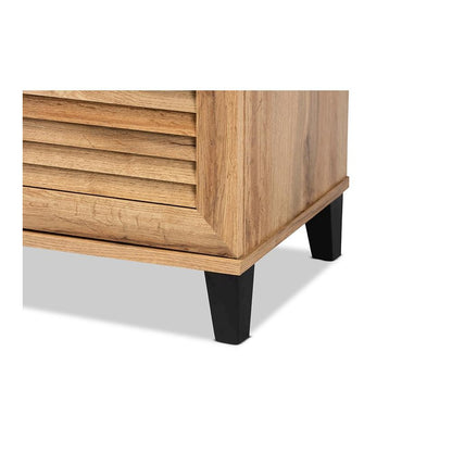 Oak Brown Finished Wood 2-Door Shoe Storage Cabinet