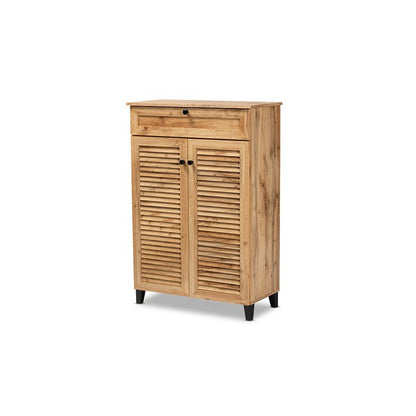 Oak Brown Finished Wood 5-Shelf Shoe Storage Cabinet