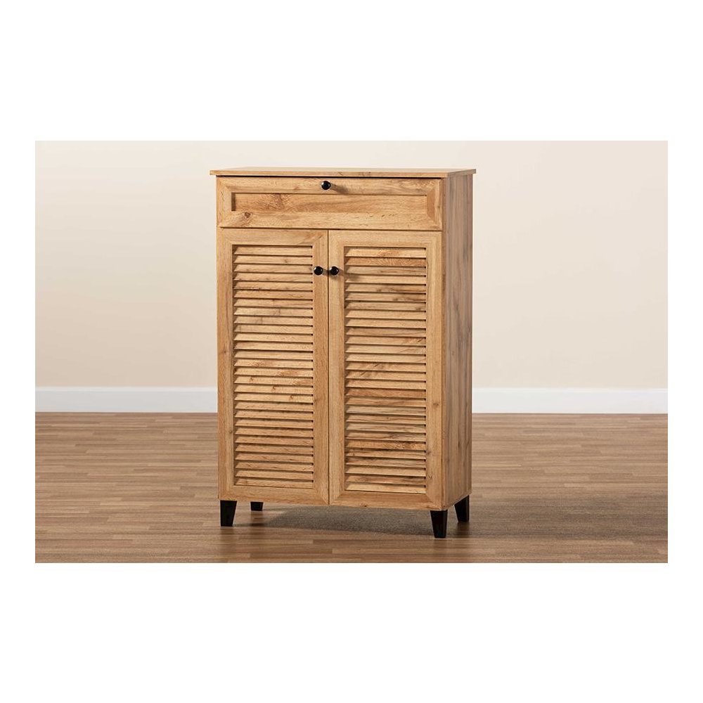 Oak Brown Finished Wood 5-Shelf Shoe Storage Cabinet