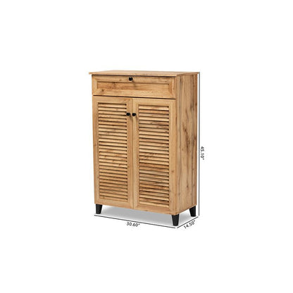 Oak Brown Finished Wood 5-Shelf Shoe Storage Cabinet