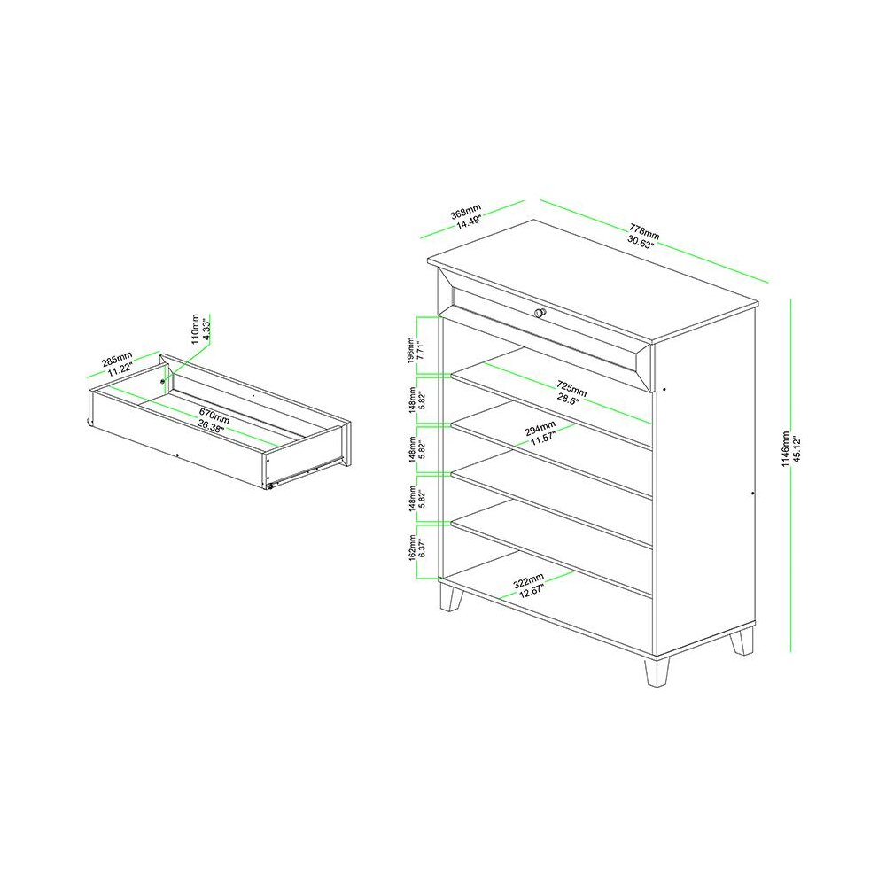 Oak Brown Finished Wood 5-Shelf Shoe Storage Cabinet