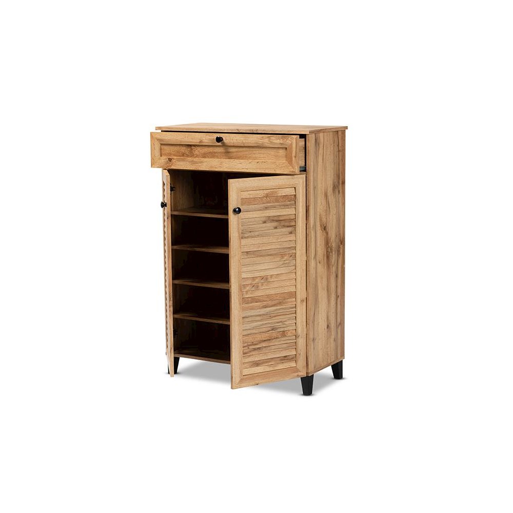 Oak Brown Finished Wood 5-Shelf Shoe Storage Cabinet